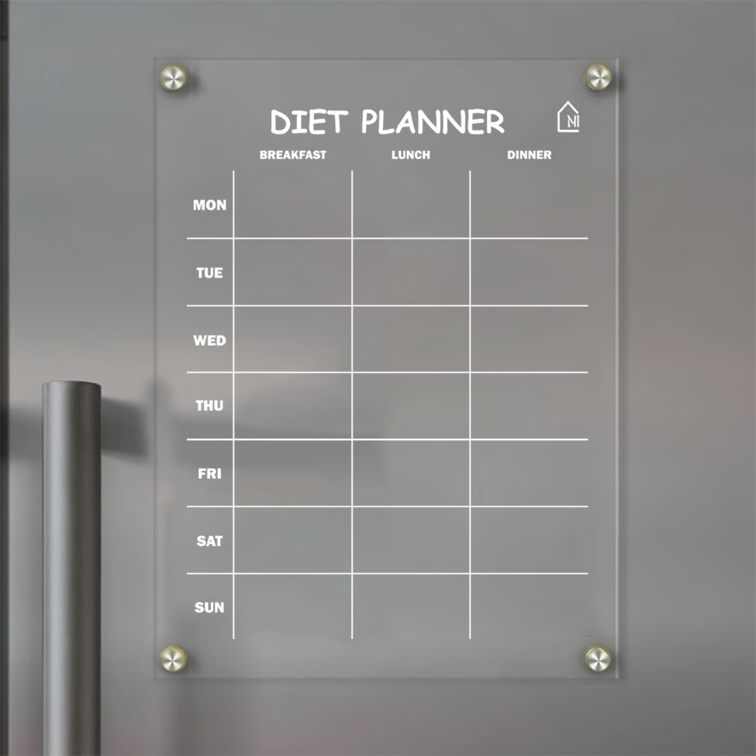 Weekly Diet Acrylic Planner| Magnetic Fridge Board with Marker Set - Memories InsiteWEEKLY DIET FRIDGE PLANNER 1